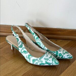Chic Green & White Slingback Heels